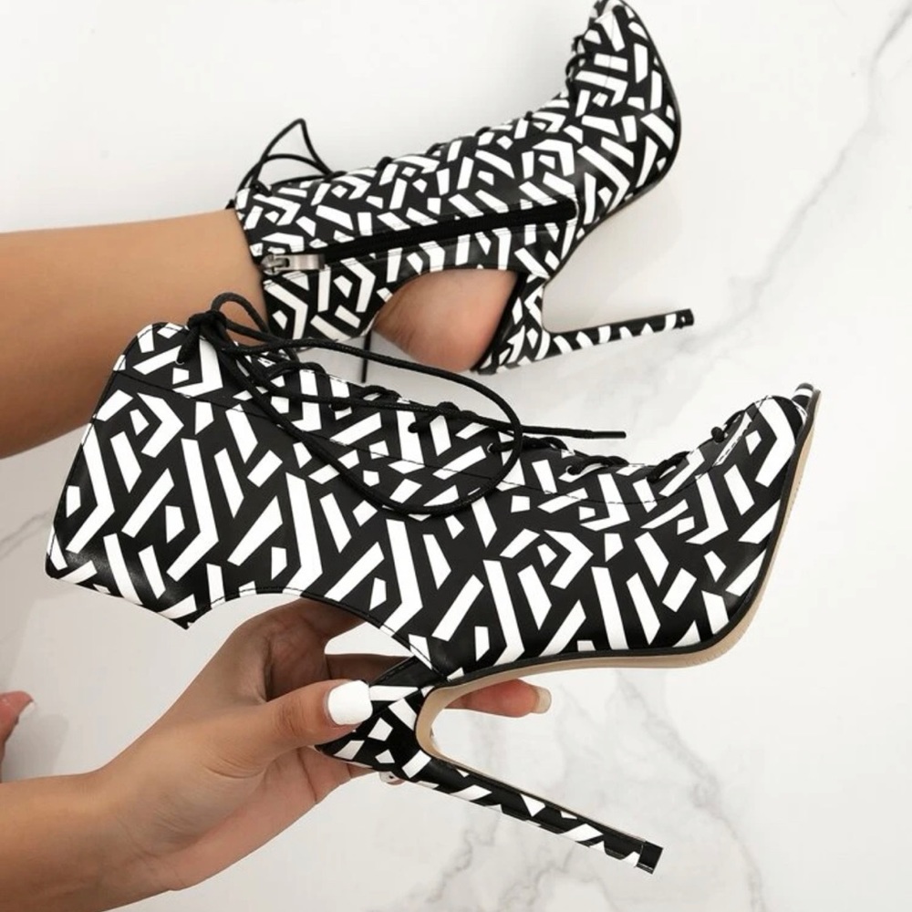 Geometric Peep Toe Boots *New Never Worn*